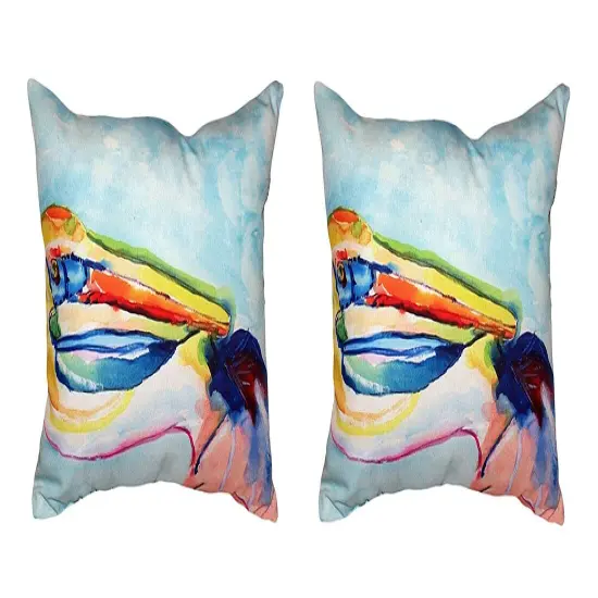 Pair of Betsy Drake Pelican Head No Cord Indoor/Outdoor Pillows 16 In. X 20 In. {1}