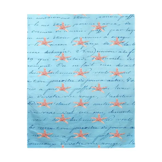 Betsy Drake Coral Starfish and Blue Script Beach Towel Multicolor {1}