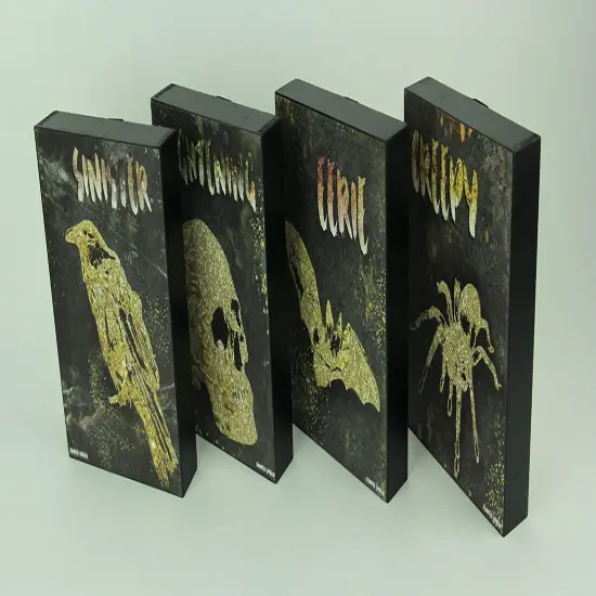 Set of 4 Darkly Elegant Halloween Themed Wooden Block Wall Hangings {3}