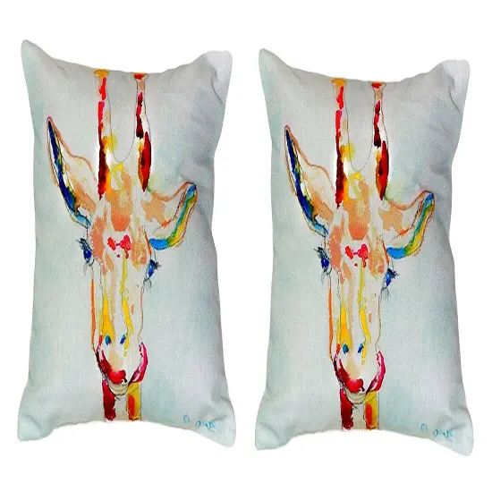 Pair of Betsy Drake Giraffe No Cord Pillows 18 Inch X 18 Inch {1}