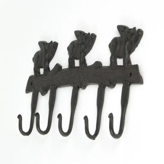 Rustic Brown Cast Iron Flying Pigs 5 Hook Wall Rack Country Farmhouse Decor {3}