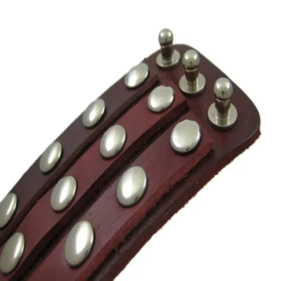 Brown Leather 3 Row Metal Studs Wristband Wrist Band {3}