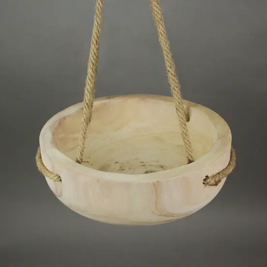 12 Inch Rope Hanging Wooden Bowl Planter Indoor Outdoor Succulent Pot Home Decor {3}