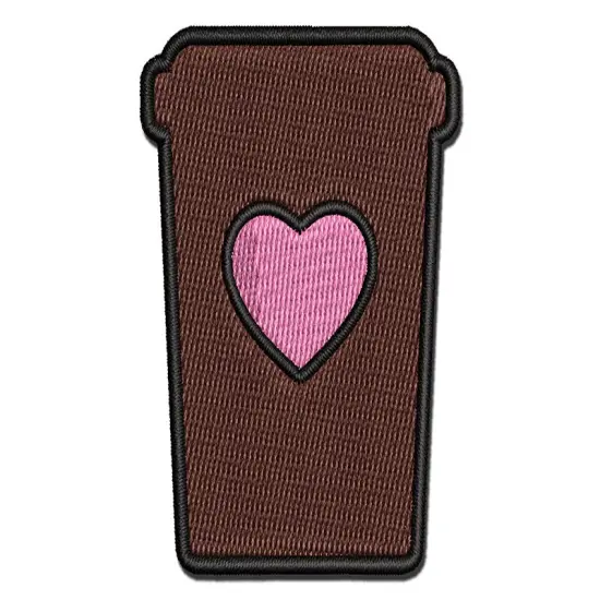 Coffee Cup Carafe with Heart Multi-Color Embroidered Iron-On or Hook & Loop Patch Applique {1}