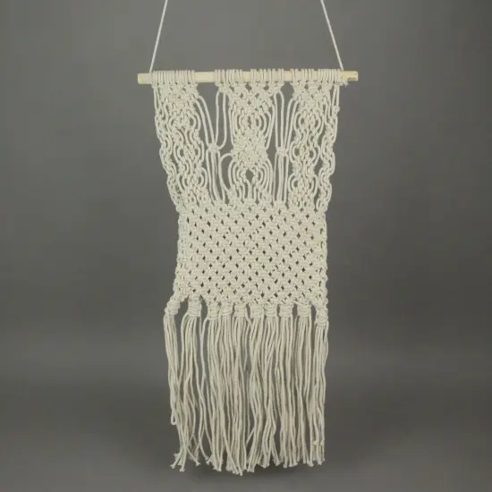 Hand Tied Macrame Bohemian Style Wall Pocket 27 Inches High Boho Decor {6}
