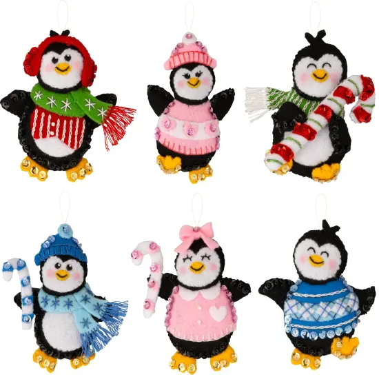 Bucilla Felt Ornaments Applique Kit Set Of 6-Winter Land Penguins {1}