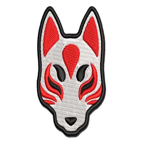 Kitsune Japanese Fox Mask Multi-Color Embroidered Iron-On or Hook & Loop Patch Applique {1}
