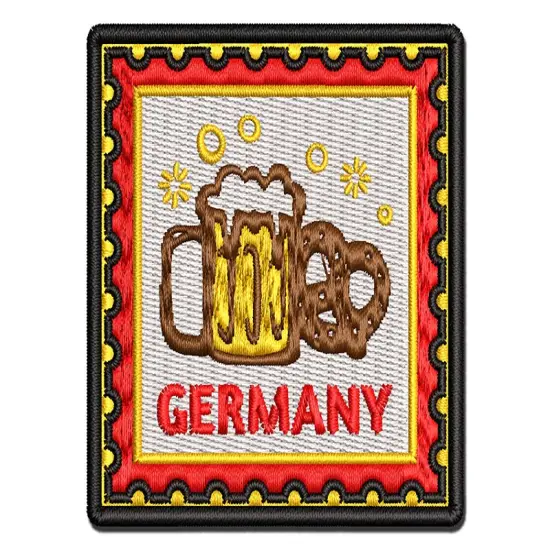 Germany Travel Beer Stein and Pretzel Multi-Color Embroidered Iron-On or Hook & Loop Patch Applique {1}