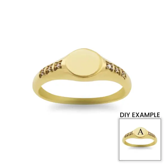 18k Gold PVD Coated Stainless Steel Blank Engravable CZ Round Signet Ring {3}