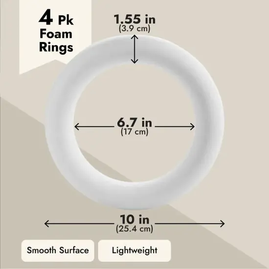 4 Pack Foam Wreath Forms, 10 Inch Rings for Crafts, DIY Projects, Holiday Decor {3}