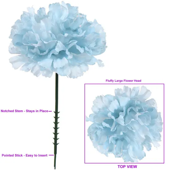 LGBT Carnation Picks: Set of 100, 3.5" Wide, Silk Flowers, Floral Home by Artificial Flowers Blue {2}