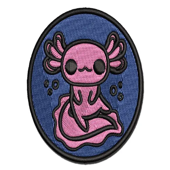 Delightful Kawaii Chibi Axolotl Multi-Color Embroidered Iron-On or Hook & Loop Patch Applique {1}