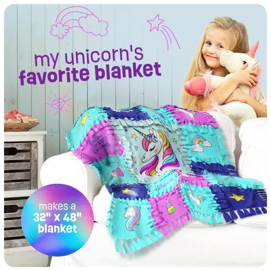 Pretty Me Unicorn Tuck N' Tie Fleece Blanket Kit - DIY Crafts for for Girls Ages 6+ Year Old - Best Arts & Craft Girl Gifts Ideas - No Sew Blanket Making Kit - Kids Crafts Gift Toys Kits {4}