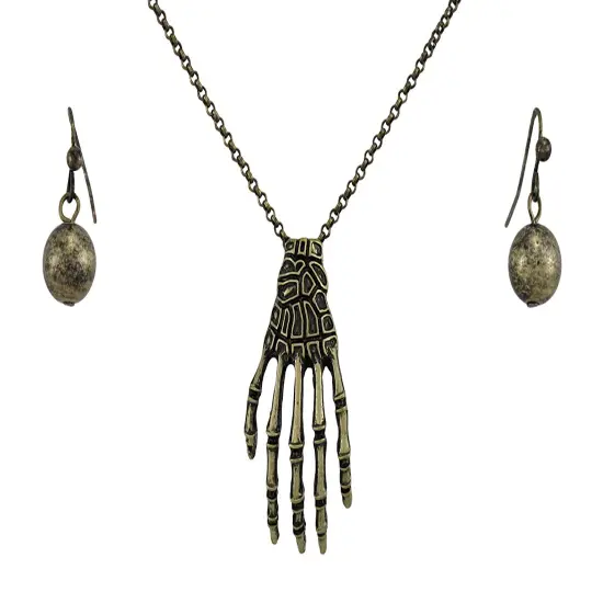 Burnished Gold Skeleton Hand and Ball Earring Set {1}