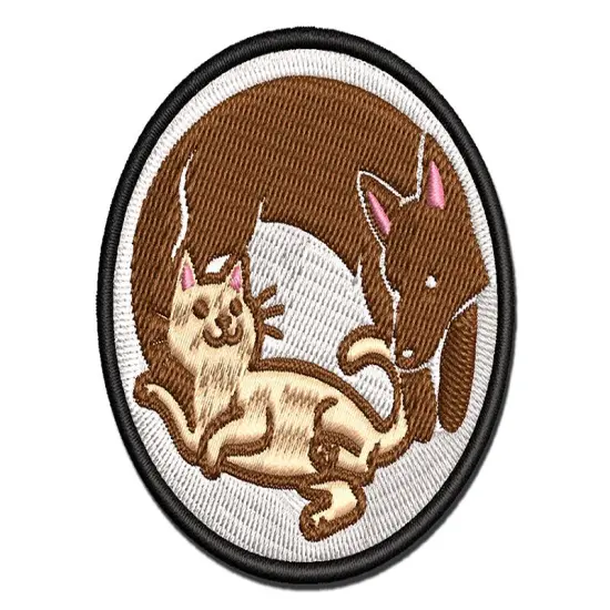 Dog and Cat Chasing in a Circle Multi-Color Embroidered Iron-On or Hook & Loop Patch Applique {1}