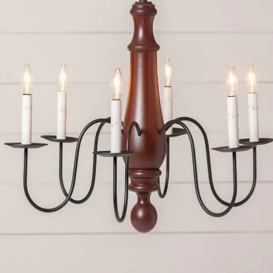 Irvins Country Tinware 6-Arm Large Norfolk Wood Chandelier in Rustic Red {4}