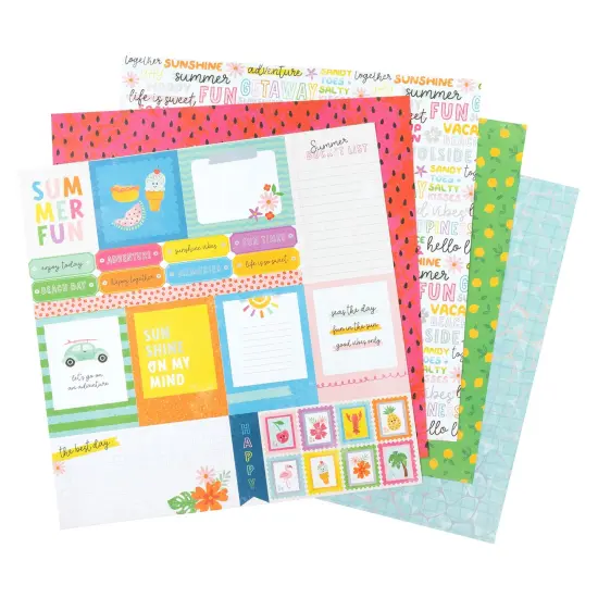 Pebbles Double-Sided Paper Pad 12"X12" 24/Pkg-Holographic Foil, Fun In The Sun {4}