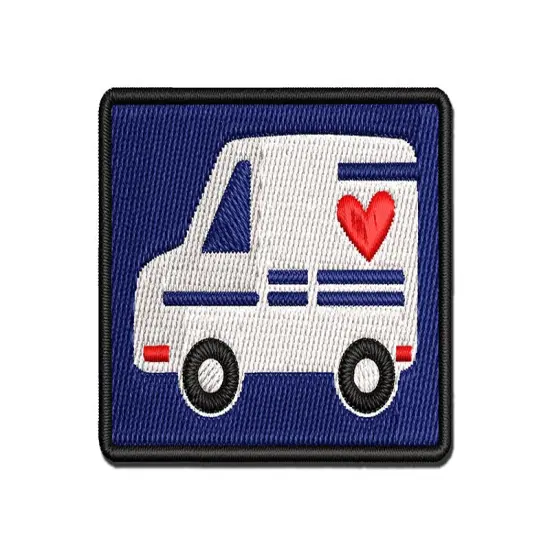 Mail Shipping Delivery Truck with Heart Multi-Color Embroidered Iron-On or Hook & Loop Patch Applique {1}