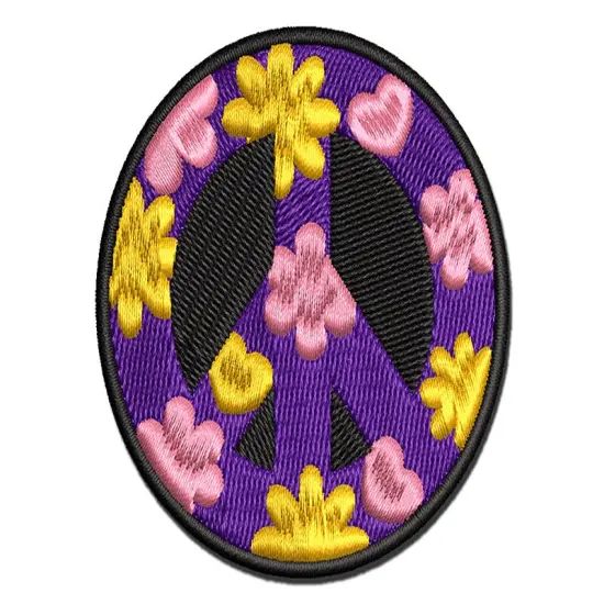 Detailed Floral Peace Sign Multi-Color Embroidered Iron-On or Hook & Loop Patch Applique {1}