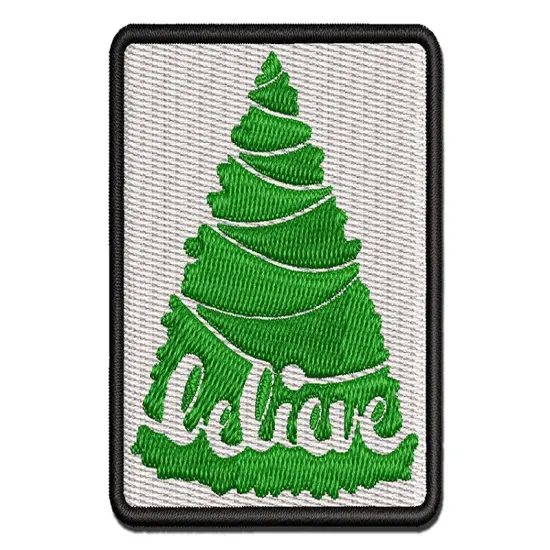 Christmas Tree Believe Multi-Color Embroidered Iron-On or Hook & Loop Patch Applique {1}
