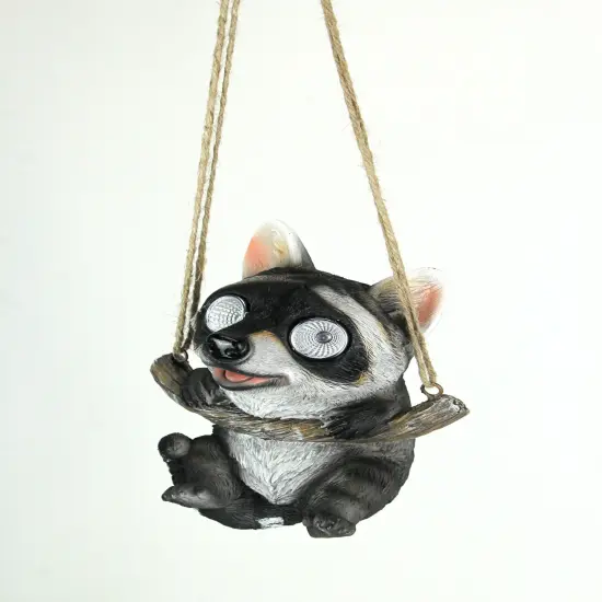 Resin Hanging Raccoon Garden Statue Solar LED Eye Lights Animal Yard Decoration {3}