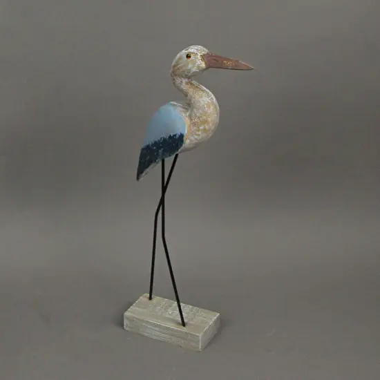 16 Inch Hand Carved Wood Blue Heron Bird Statue Home Coastal Decor Sculpture Art {6}