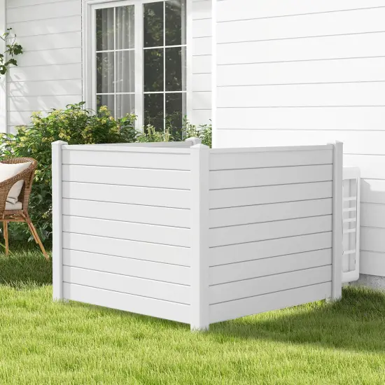 Costway 48"L x 37.5"H Air Conditioner Fence with 3 Ground Stakes Black/White {2}