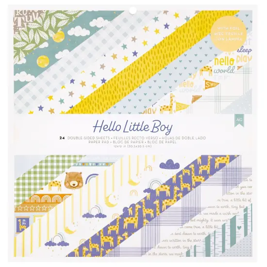American Crafts Double-Sided Paper Pad 12"X12" 24/Pkg-Gold Foil, Hello Little Boy {1}