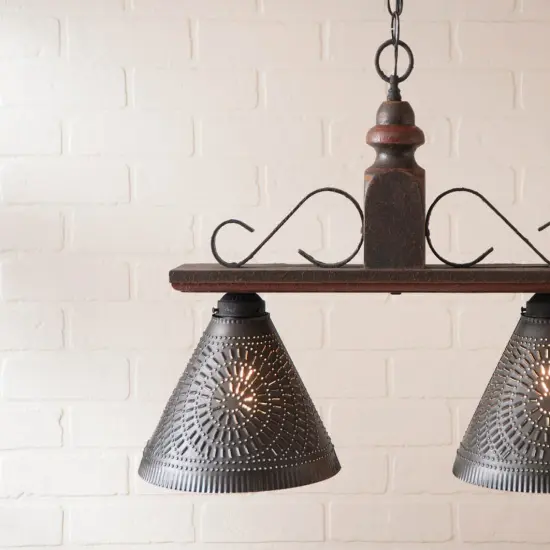 Wooden Wellington Medium Island Light in Espresso with Salem Brick {4}