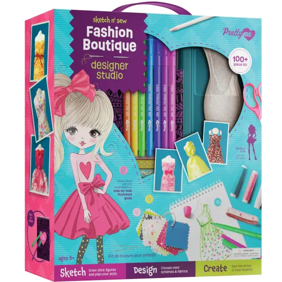 Pretty Me Fashion Design Studio - Sewing Kit for Kids - Designer Dress Girls Arts Crafts Kits Ages 6, 7, 8, 9, 10, 11, 12 Age - Sketch, Sew, Style - Kid Art Projects Gift - Girl Craft Activities Gifts {1}