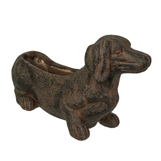 Resin Distressed Rustic Finish Dachshund Dog Indoor Outdoor Planter {2}