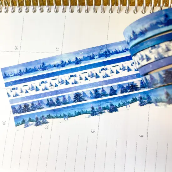 Snow & Forest Animals Navy Blue Trees Washi Tape Set (#W075) {2}