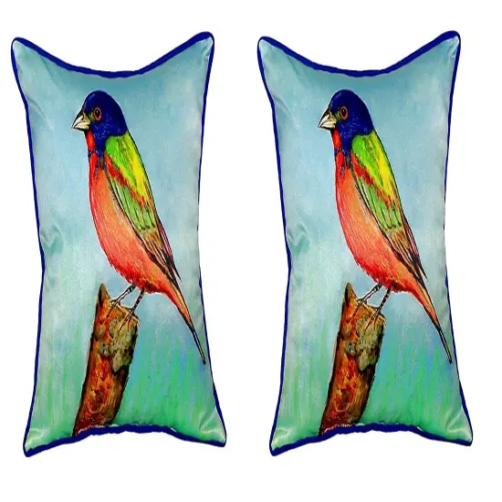 Pair of Betsy Drake Painted Bunting Small Pillows 12 Inch X 12 Inch {1}