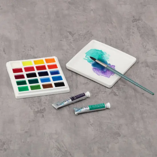 Creative Mark English Glazed Porcelain Palette , Sturdy Construction with 20 Deep Paint Wells for Color Mixing, Palette for Watercolor, Gouache & Oil Paints for Artists, Professionals, Students White {7}