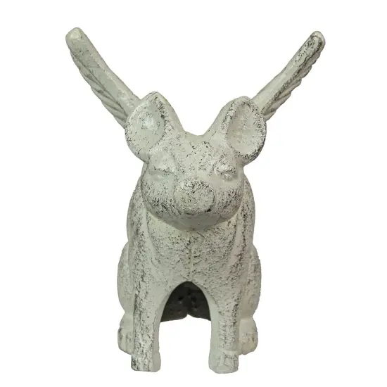 Set of 2 Cast Iron Distressed White Flying Pig Bookends Rustic Decorative Home {4}