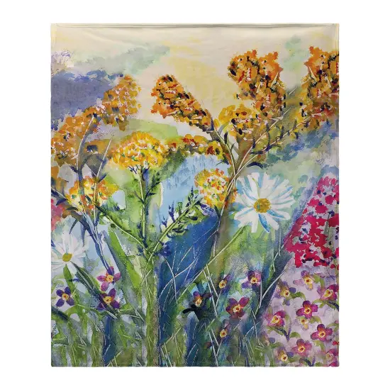 Betsy Drake Wildflowers Fleece Blanket Multicolor {1}