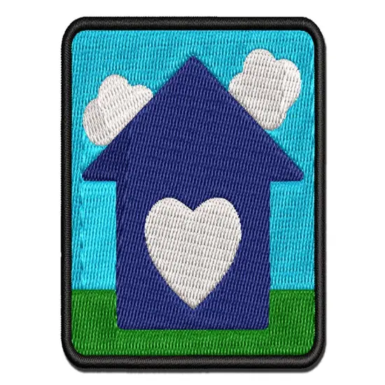 House with Heart Multi-Color Embroidered Iron-On or Hook & Loop Patch Applique {1}