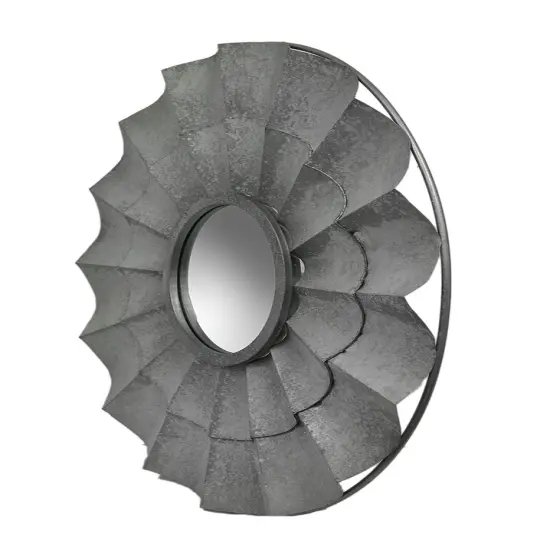 Decorative Galvanized Finish Ruffled Metal Rustic Wall Mirror 30 Inch {3}