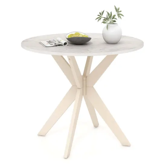 Costway Round Dining Table 36" Faux Marble Tabletop Rubber Wood Legs Kitchen White/Black {1}