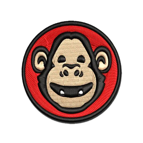 Grinning Chimpanzee Ape Monkey Face Multi-Color Embroidered Iron-On or Hook & Loop Patch Applique {1}