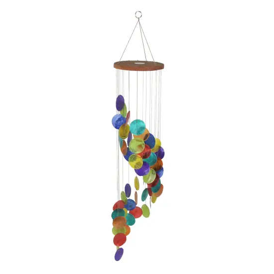 Dyed Capiz Shell 26 Inch Long Spiral Wind Chime Rainbow Colors Garden Patio {1}