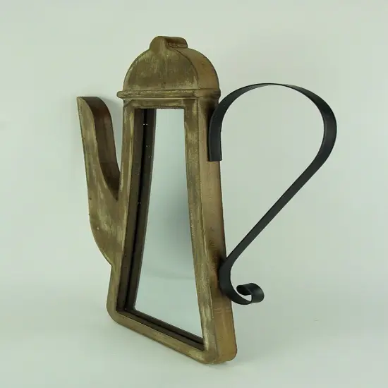 Antiqued Weathered Wood Frame Teapot Wall Mirror {3}