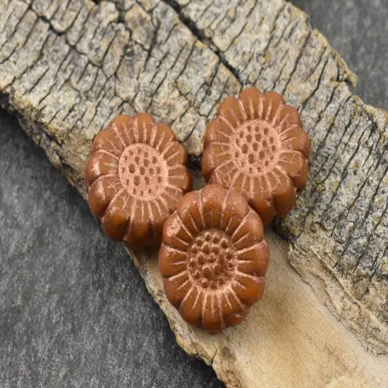 *12* 13mm Copper Washed Ochre Orange Sunflower Coin Beads {3}