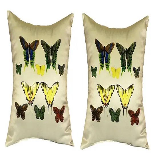 Pair of Betsy Drake Yellow Butterflies Antique Print Pillows 18 Inch X 18 Inch {1}