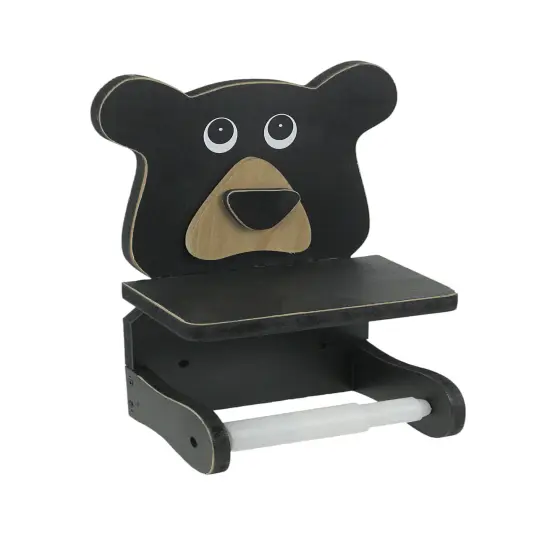 Whimsical Hand Painted Black Bear Wooden Toilet Paper Roll Holder {1}