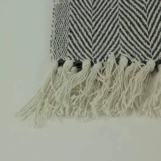 2-Tone Cotton Zig Zag Striped Fringed Throw Blanket {3}