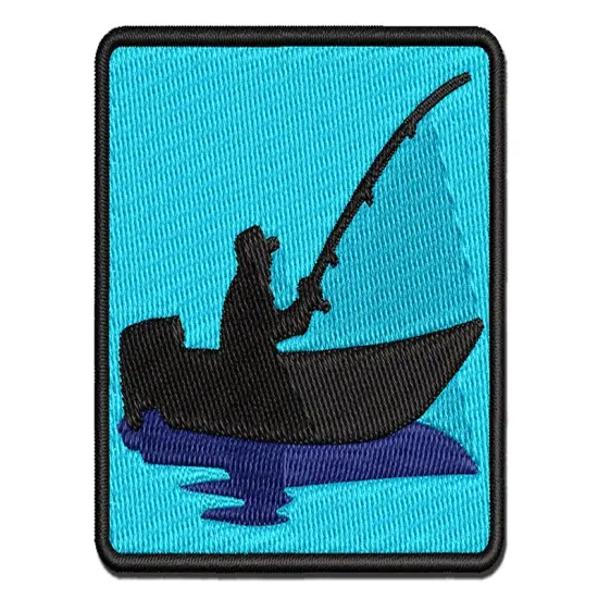 Fisherman in Fishing Boat Multi-Color Embroidered Iron-On or Hook & Loop Patch Applique {1}