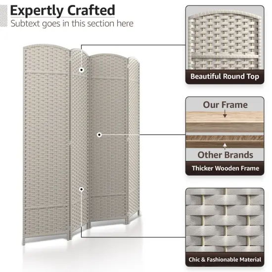 Sorbus 4 Panel Room Divider Panel, 6 ft. Tall Extra Wide Double Hinged Panels - Folding Privacy Screens Beige {2}