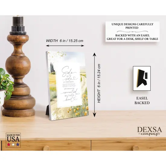 Side By Side..Sisters Wood Plaque with Easel and Hook Wall Tabletop Art - 6 inches x 9 inches {5}