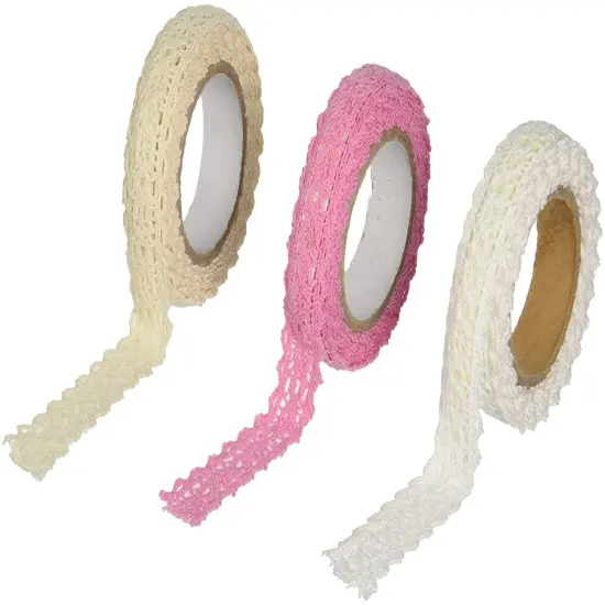 Wrapables Decorative Lace Tape (Set of 3) Beige, White, Pink {3}